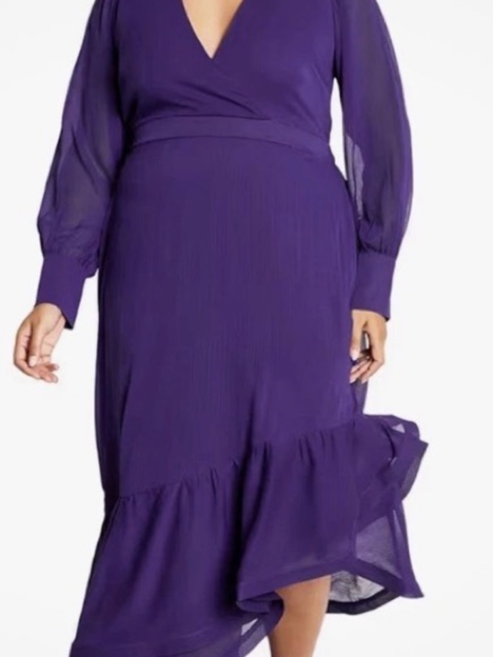 City Chic Deep Purple High-Low V-Neck Midi Dress